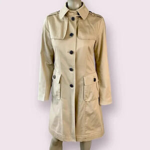 New York & Company Military Lightweight Buttoned Lined Trench Coat Size S Tan